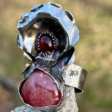Load image into Gallery viewer, Rhodochrosite Garnet Sterling Silver Adjustable Ring
