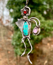 Load image into Gallery viewer, Hubei Turquoise, Garnet and Ametrine Sterling Silver Pendant
