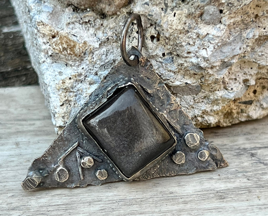 Sheen obsidian triangle sterling silver pendant