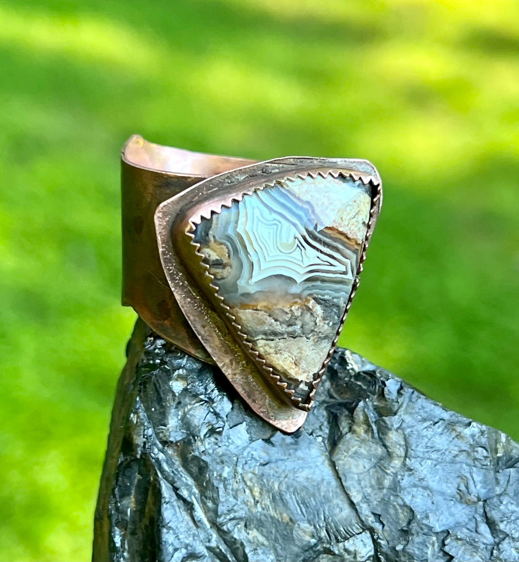 Crazy Lace Agate Copper Adjustable Ring