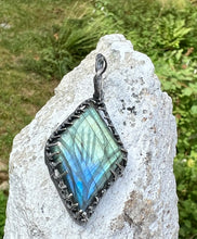 Load image into Gallery viewer, Hand Carved Labradorite Sterling Silver Pendant
