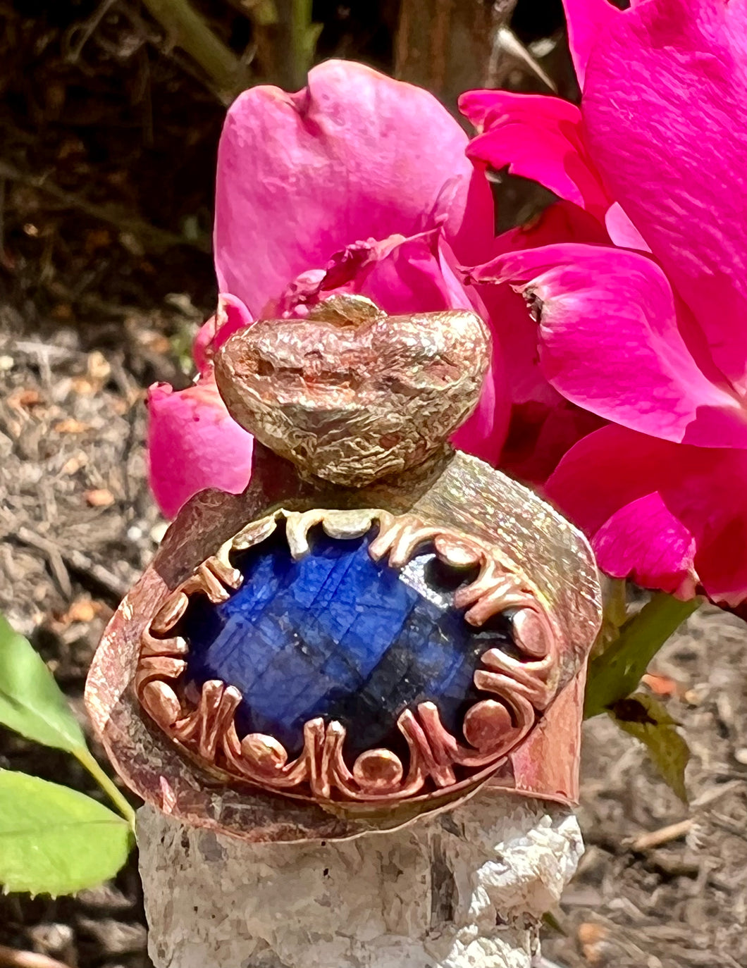 Lapis Lazuli Copper Heart Adjustable Ring