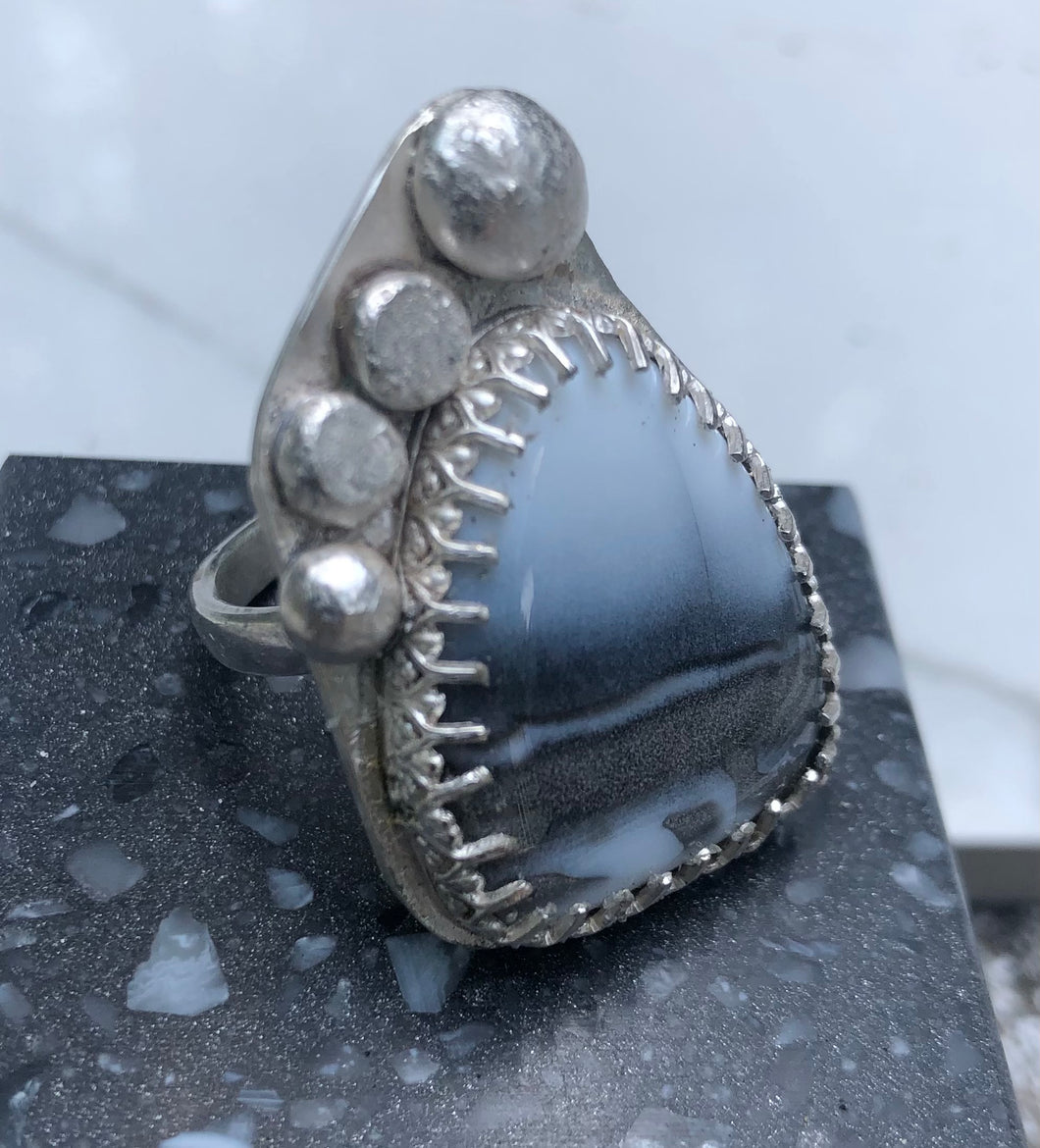Owyhee opal ball sterling silver ring
