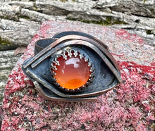 Load image into Gallery viewer, Carnelian Copper Evil Eye Adjustable Ring
