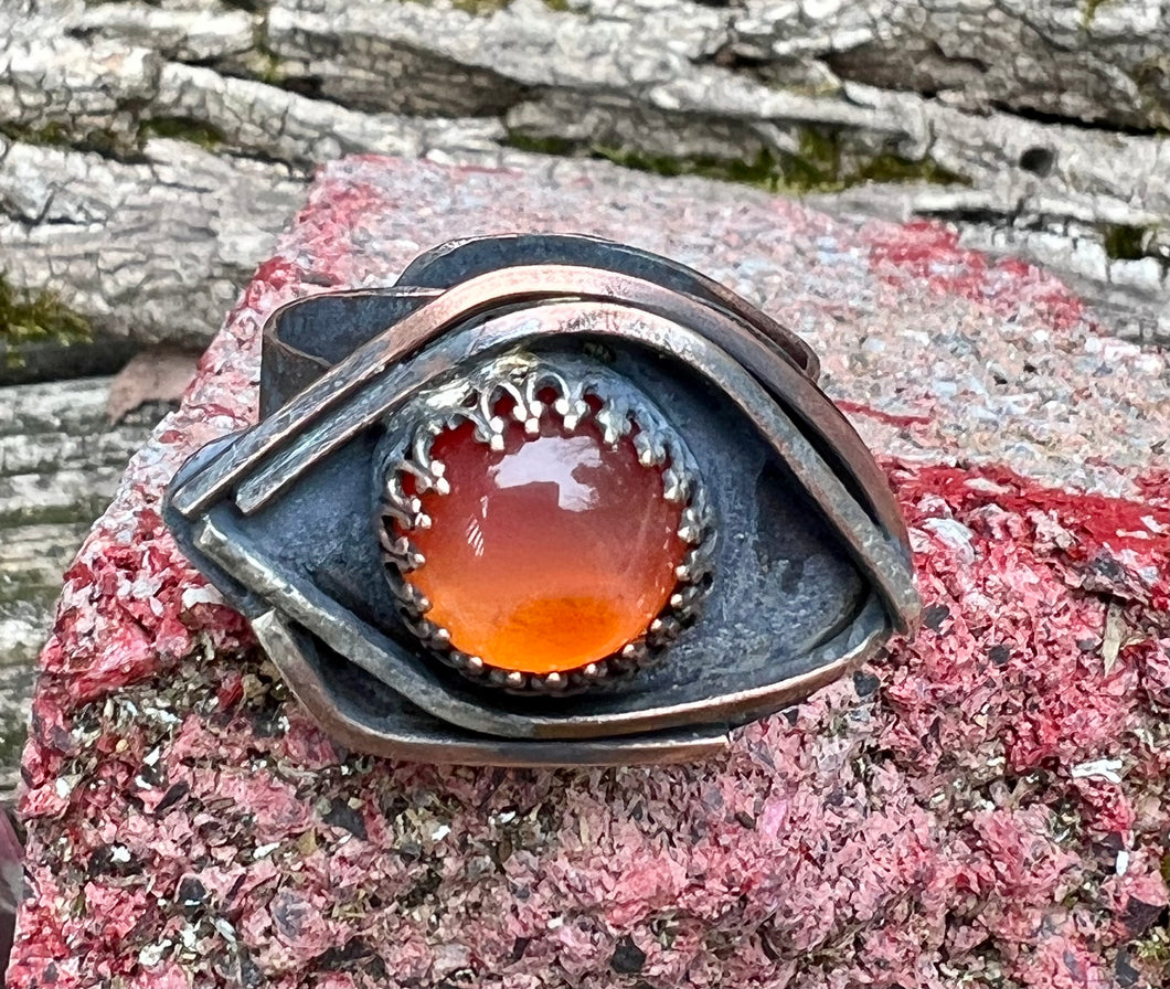 Carnelian Copper Evil Eye Adjustable Ring