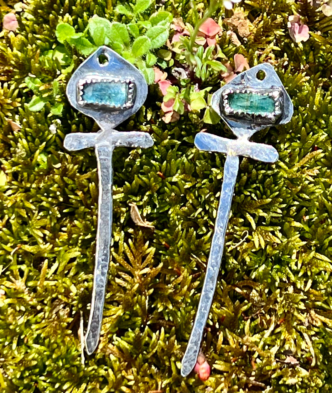 Mint Kyanite Sterling Silver Sword Earrings