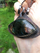 Load image into Gallery viewer, Labradorite rainbow sheen copper pendant
