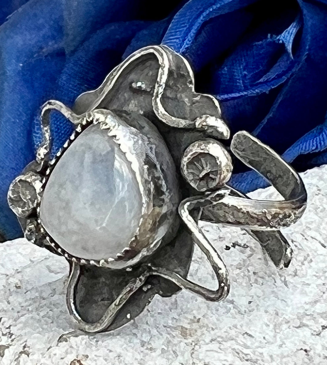 Moonstone Teardrop Sterling Silver Adjustable Ring