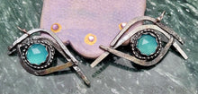 Load image into Gallery viewer, Paraiba chalcedony sterling silver evil eye earrings
