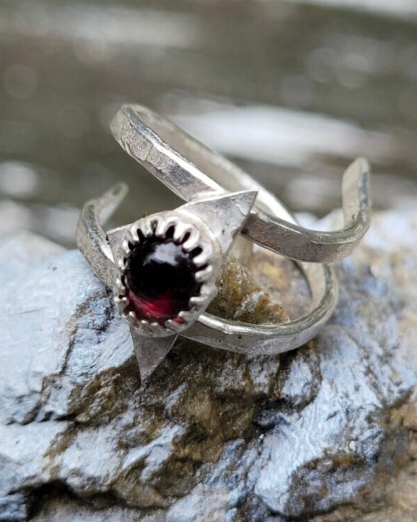 Garnet sterling silver triangle adjustable ring