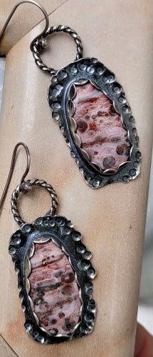 Pink leopard jasper sterling silver earrings