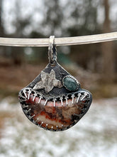 Load image into Gallery viewer, Crazy lace agate sterling silver pendant with aquamarine and star
