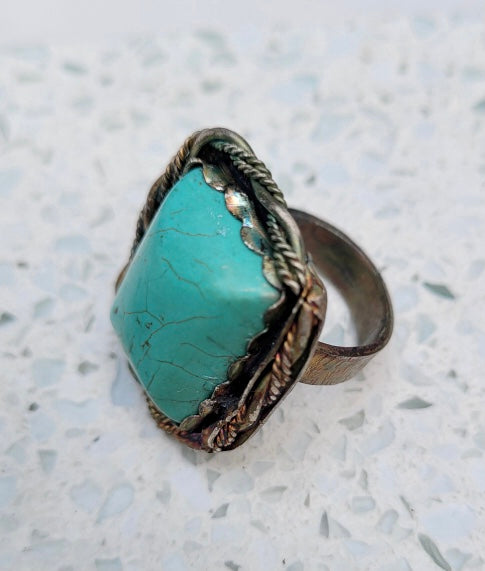 Stone and sterling silver blue ring
