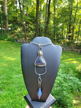 Load image into Gallery viewer, Sodalite, Lapis lazuli and pyrite long sterling silver pendant
