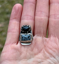Load image into Gallery viewer, Obsidian and snowflake obsidian sterling ring
