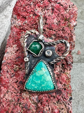 Load image into Gallery viewer, Sonora Turquoise and Emerald sterling silver heart pendant 
