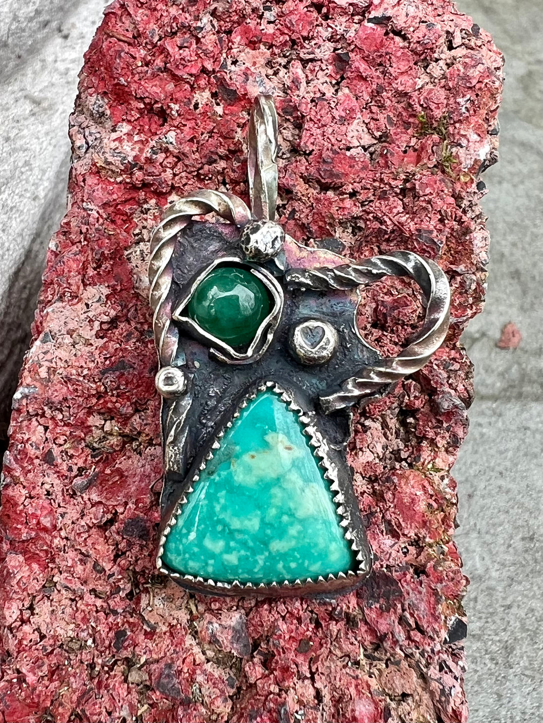 Sonora Turquoise and Emerald sterling silver heart pendant 