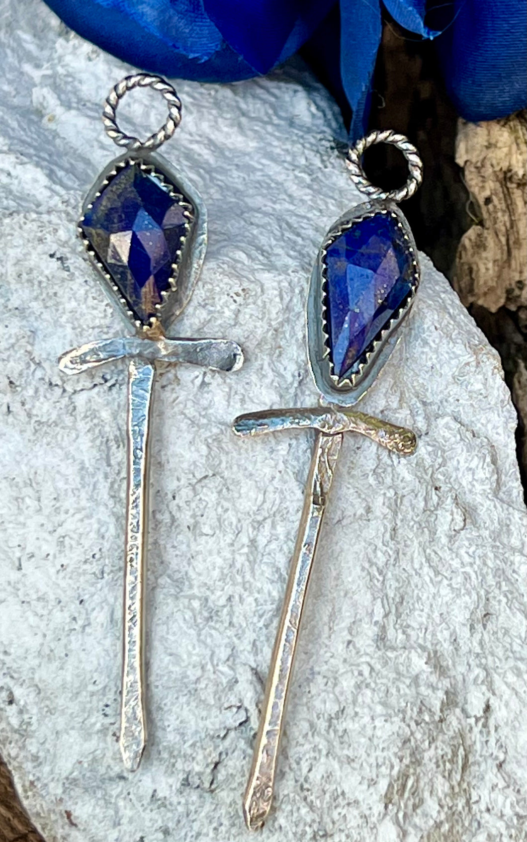 Lapis Lazuli Sterling Silver Sword Earrings