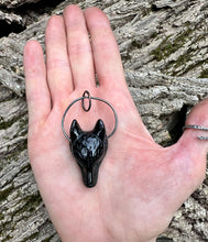 Load image into Gallery viewer, Carved Obsidian Wolf Sterling Silver Pendant
