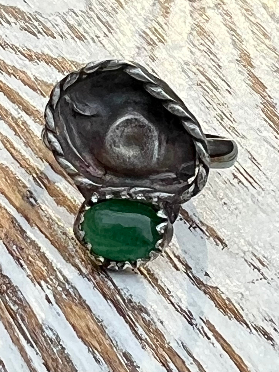 Emerald Evil Eye adjustable sterling silver small ring