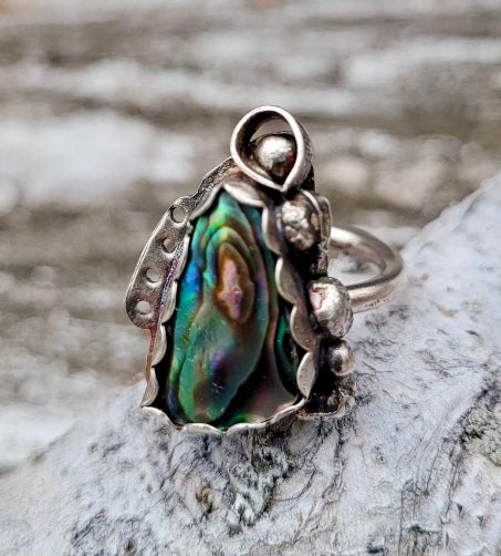 Abalone shell sterling silver ring
