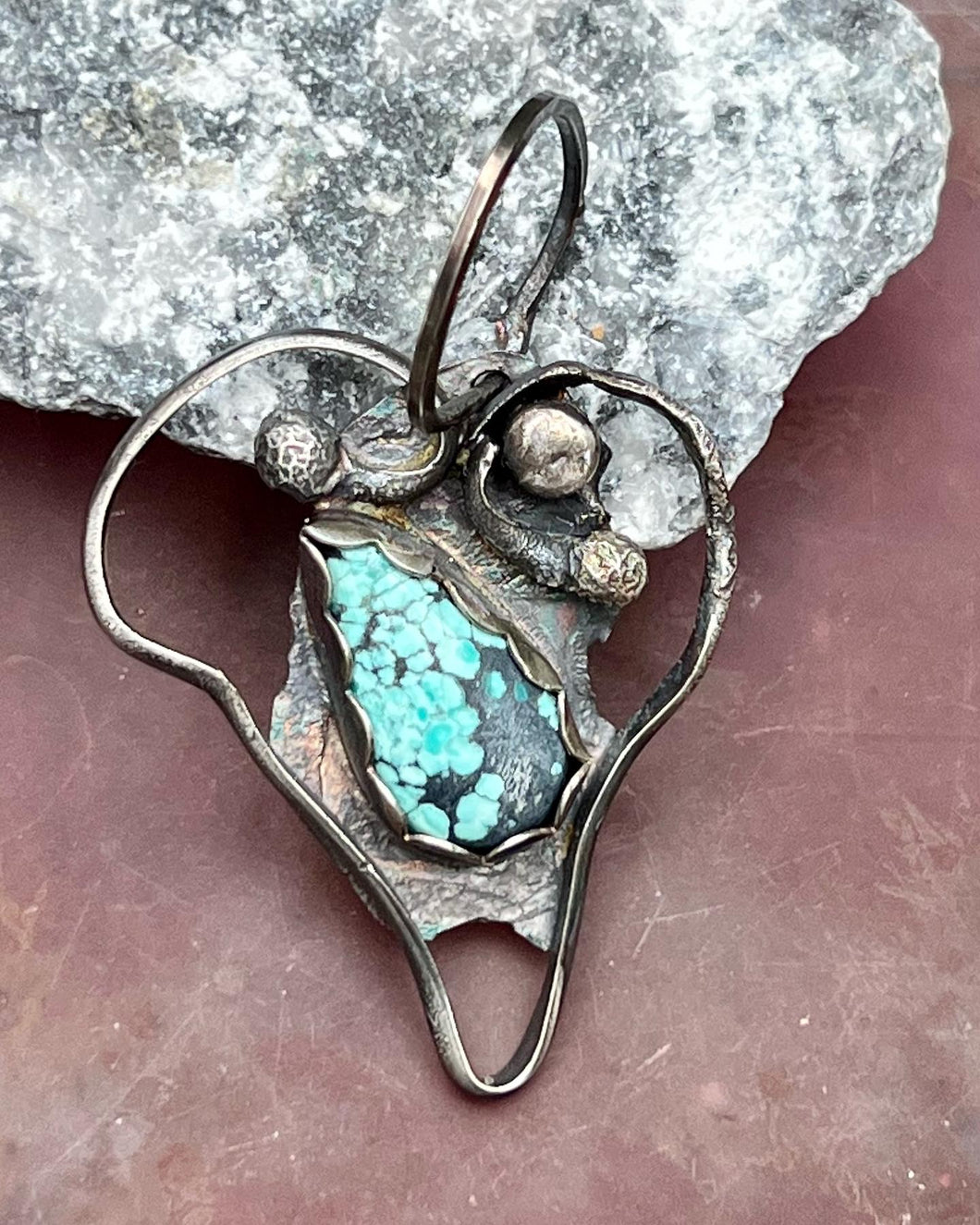 Turquoise Sterling Silver Sculptural Heart Pendant