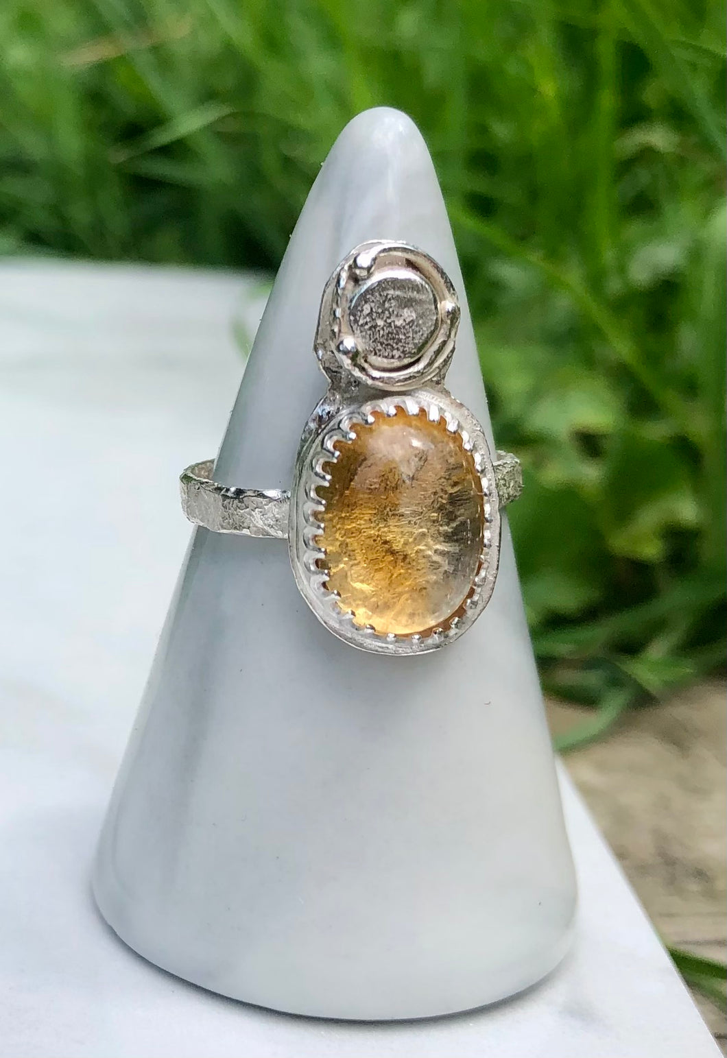 Citrine sterling silver adjustable pinky ring
