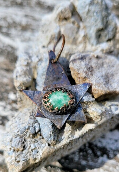 Green Spot Stone Copper Star Pendant
