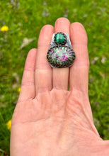 Load image into Gallery viewer, Malachite and ruby zoisite sterling silver coffin ring
