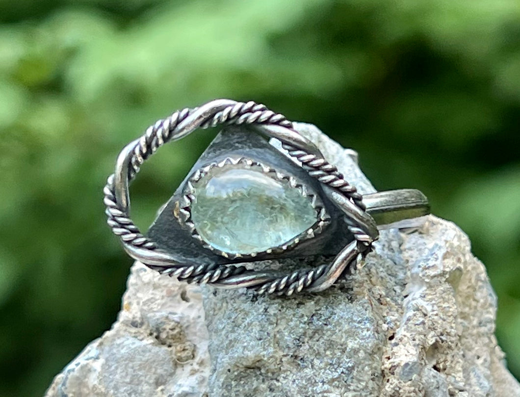 Aquamarine Sterling Silver Adjustable Evil Eye Ring