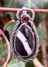 Load image into Gallery viewer, White Buffalo and Garnet Sterling Silver Pendant
