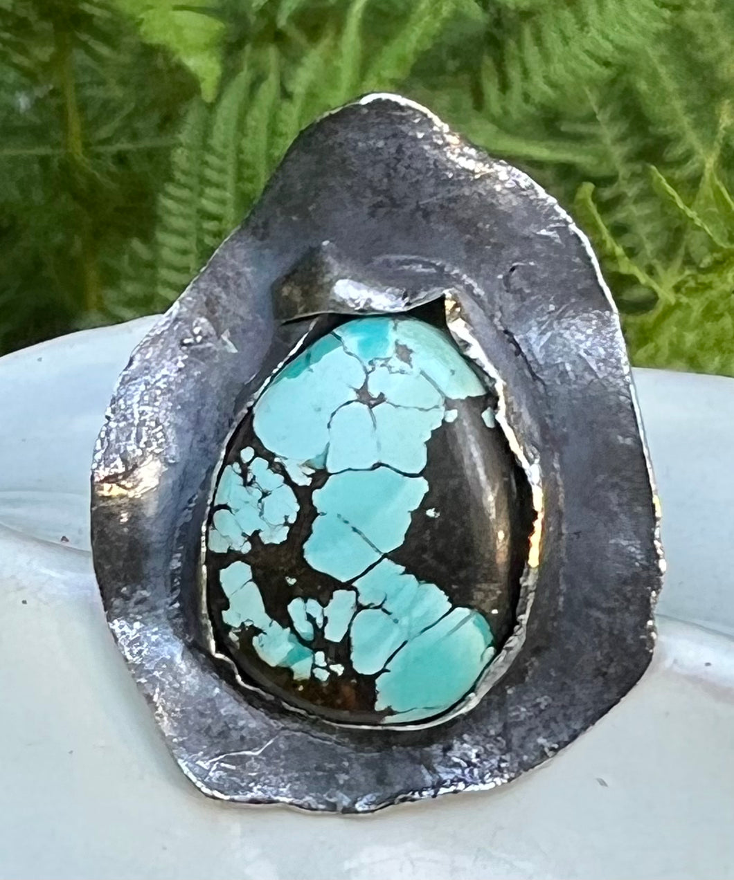 Hubei Turquoise Adjustable Sterling Silver Sculptural Ring