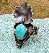 Load image into Gallery viewer, SW Turquoise Flower Sterling Silver Adjustable Ring

