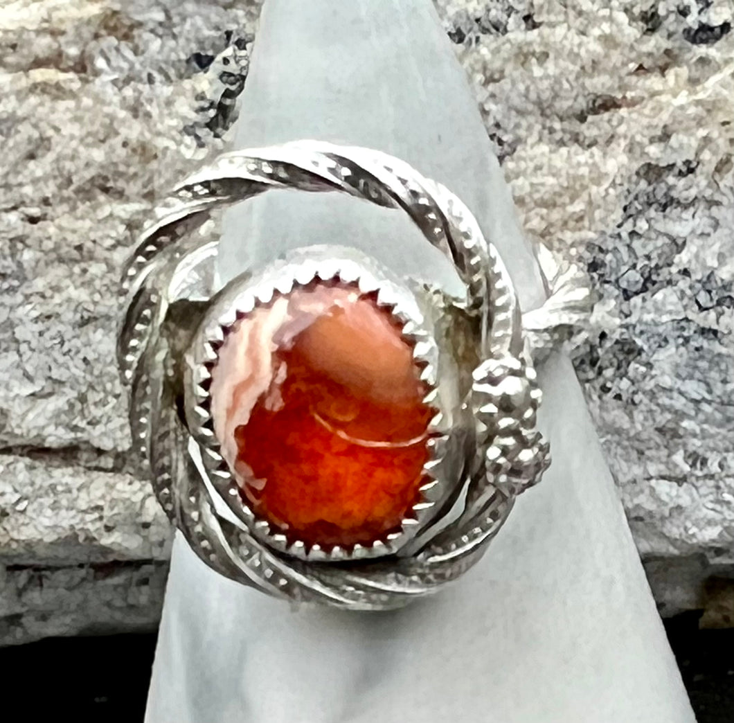 Mexican fire opal sterling silver rope ring