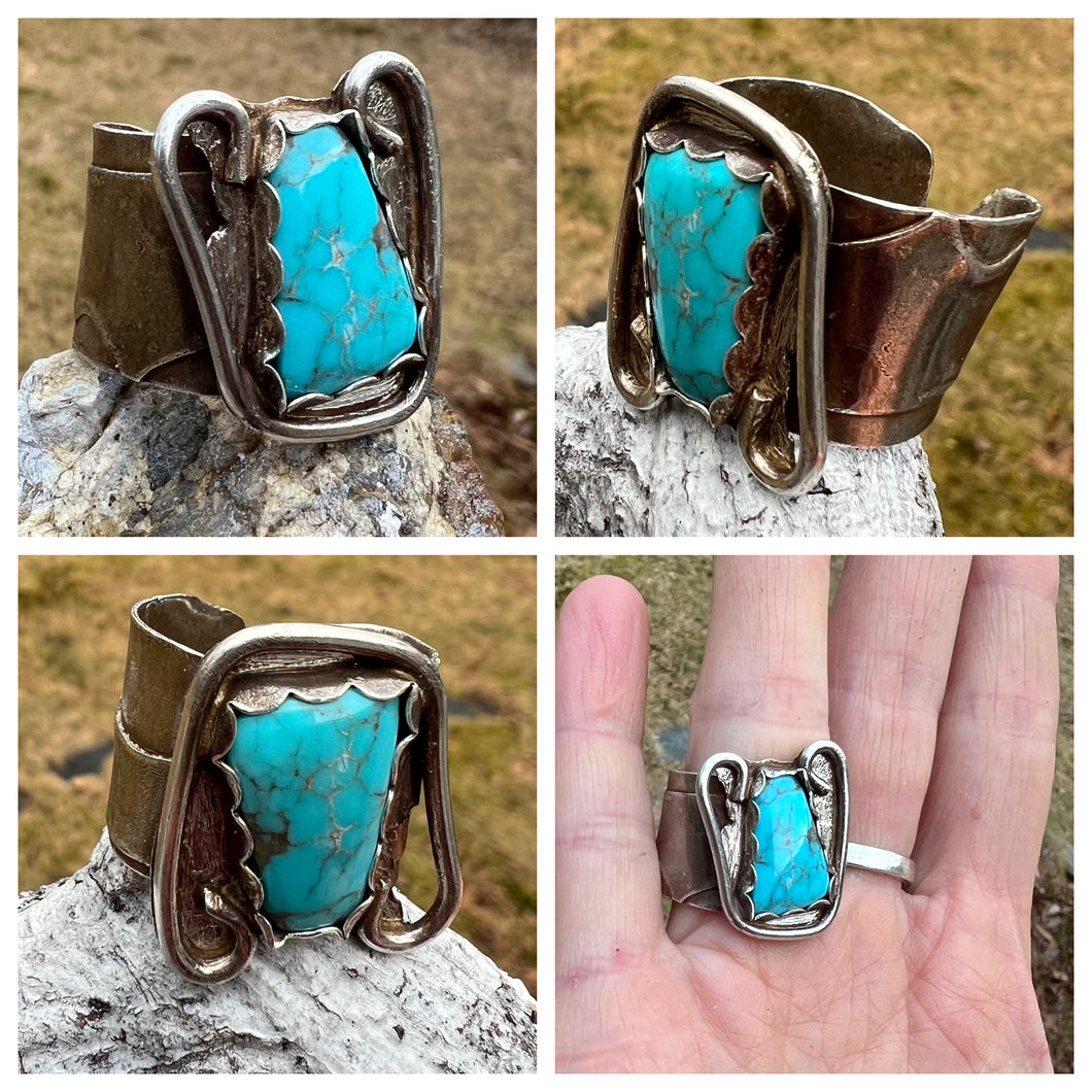 Morenci Turquoise Sterling Silver Adjustable Cuff Ring