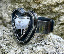 Load image into Gallery viewer, White buffalo heart adjustable sterling silver ring
