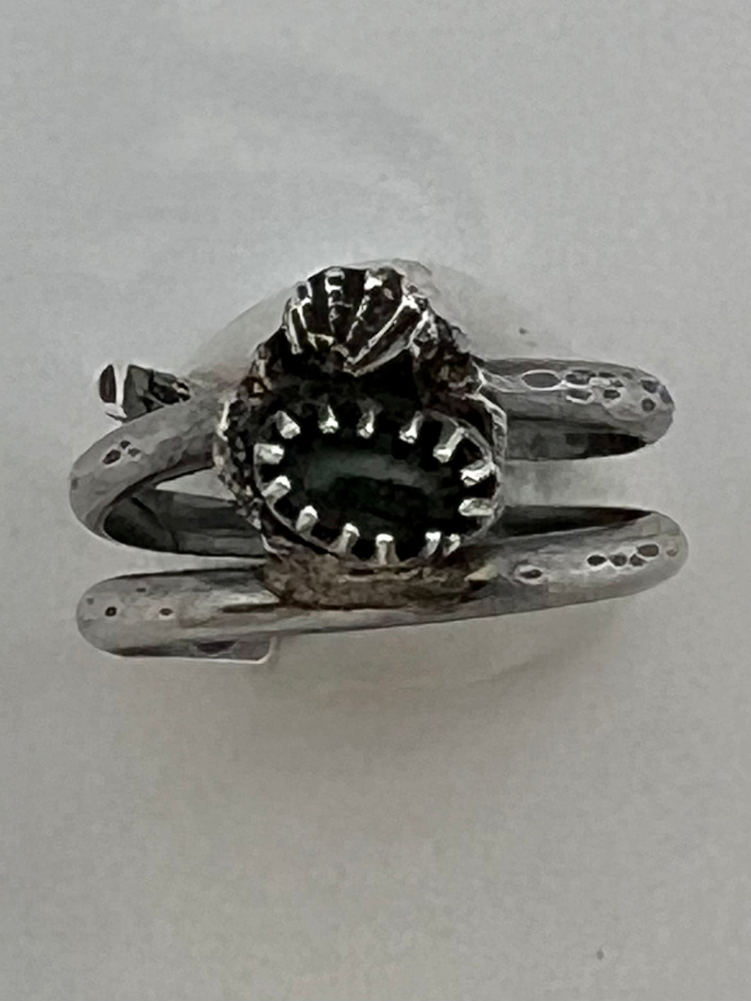 Green tourmaline adjustable sterling silver ring