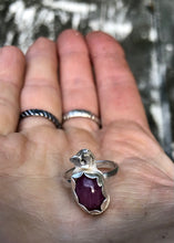 Load image into Gallery viewer, Ruby hearts sterling silver ring

