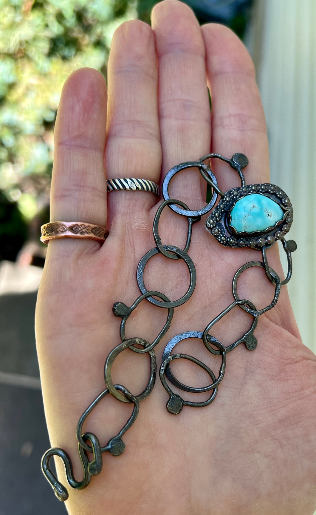 Bisbee turquoise link sterling silver bracelet