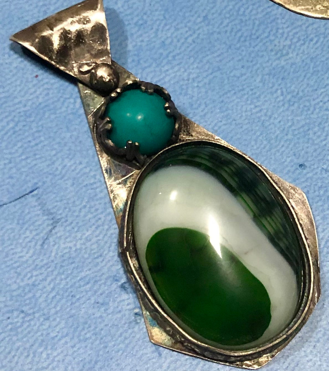 Stone and agate sterling silver pendant