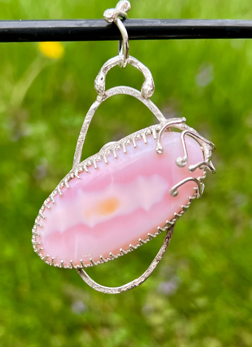 Pink Peruvian Opal stone pendant in sterling silver