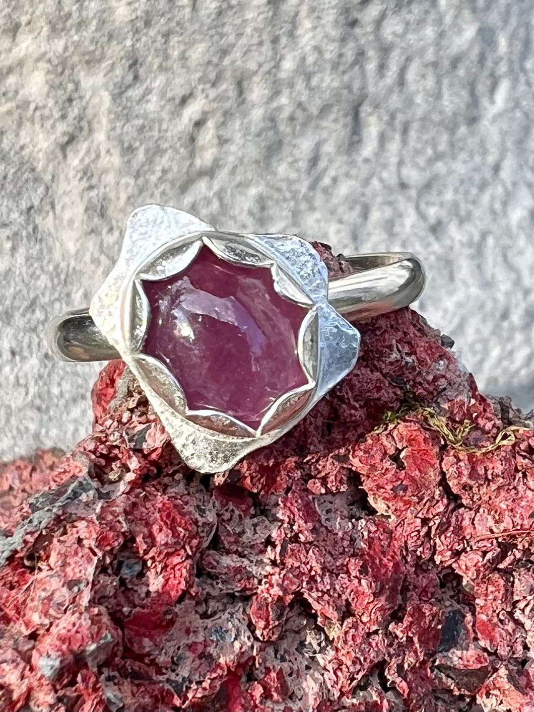 Ruby silver adjustable ring