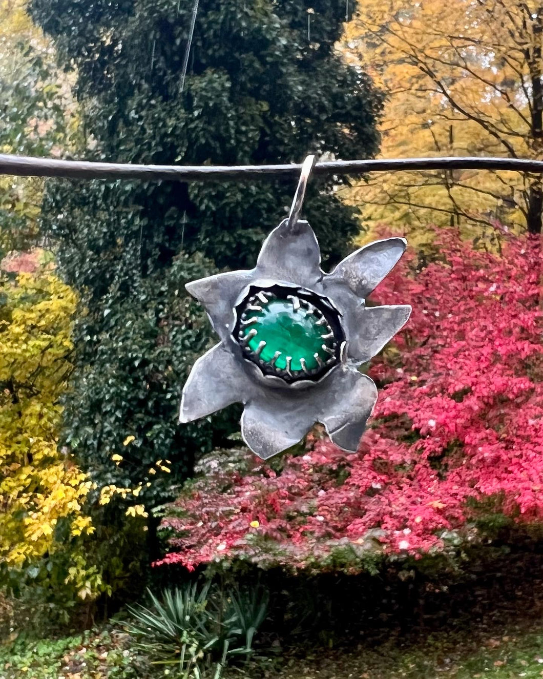 Emerald Sterling/Fine Silver Flower Pendant