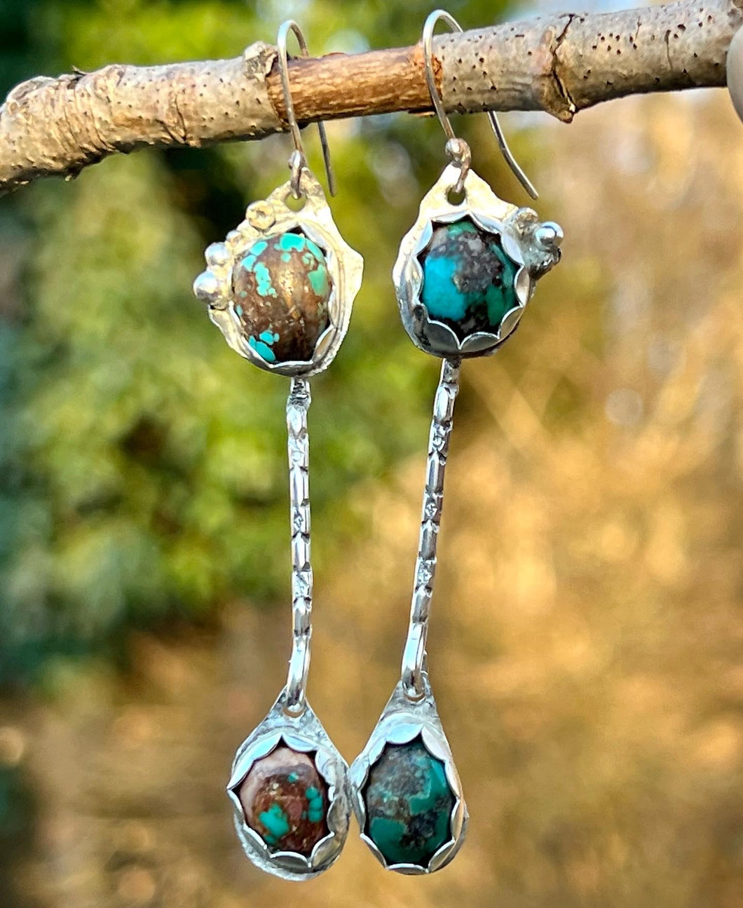 SW Turquoise Sterling and fine silver dangle earrings