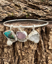 Load image into Gallery viewer, Sterling Silver Charm Bracelet with moonstone, lavender chalcedony and chrysocolla malachite
