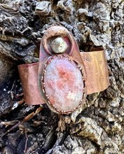 Load image into Gallery viewer, Copper Sunstone Half Cuff with Silver accent
