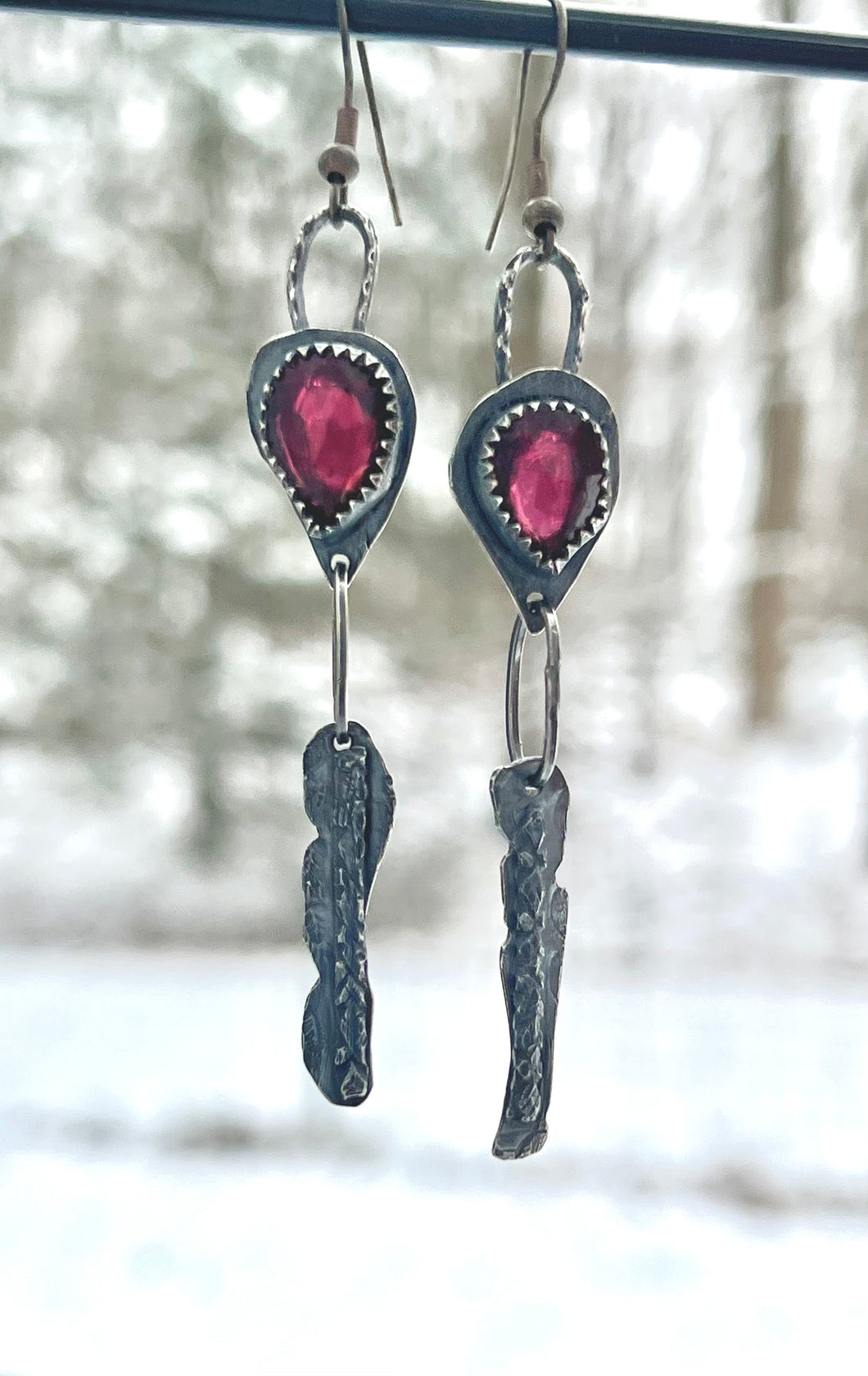 Garnet Sterling Silver Dangle Earrings