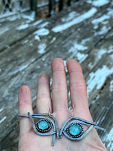 Load image into Gallery viewer, Paraiba chalcedony sterling silver evil eye earrings
