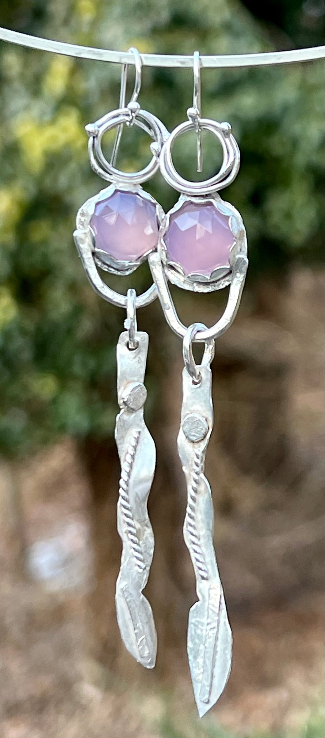 Lavender Chalcedony Long Dangle Sterling Silver Earrings