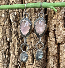Load image into Gallery viewer, Rose Quartz and Swiss Blue Topaz sterling silver dangle earrings

